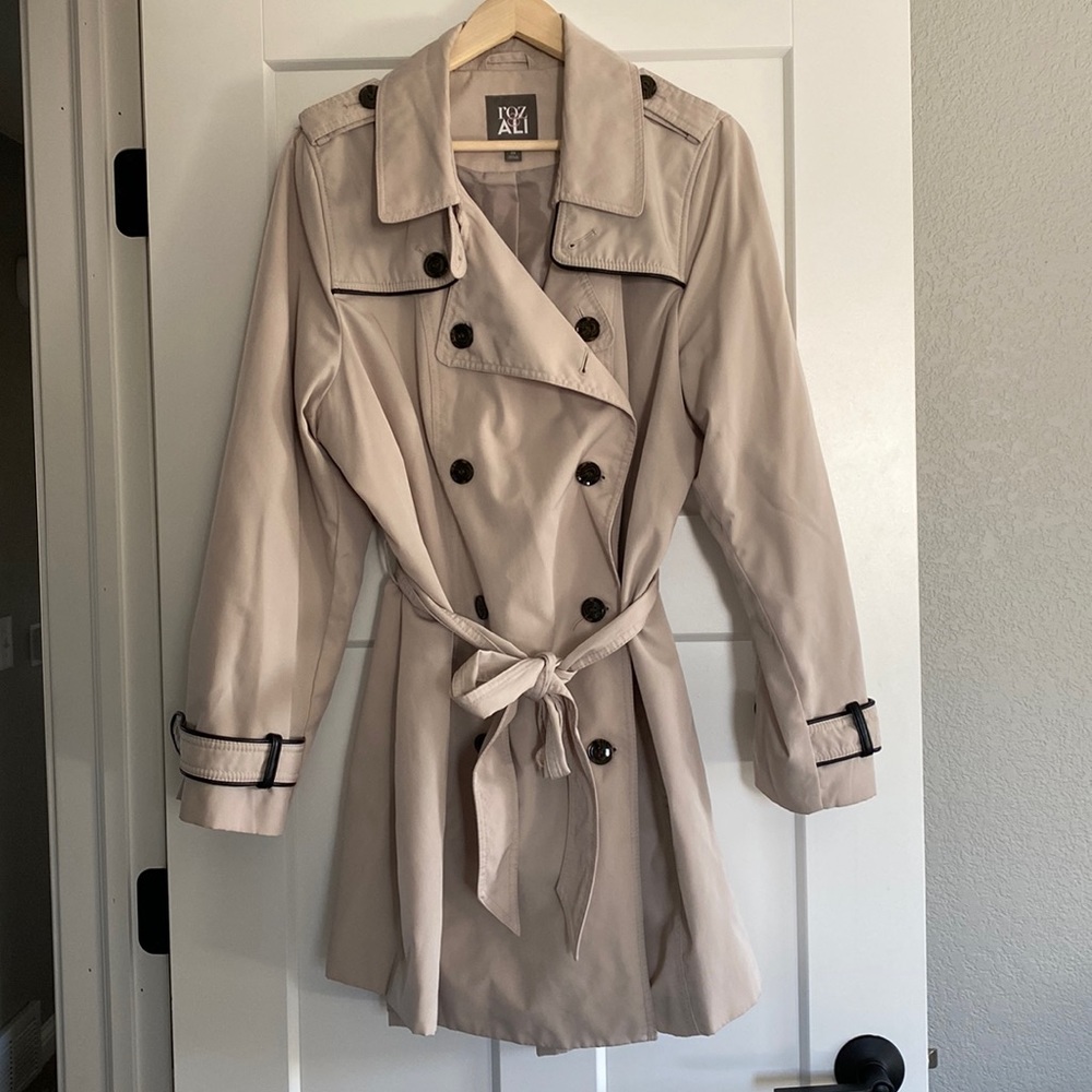 Tan Trench Coat with Vegan Leather Trim